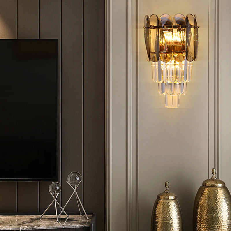 Modern Style Tiered Shape Wall Light Crystal 3 Light Sconces for Bedroom