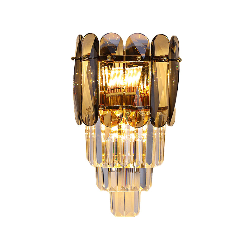 Modern Style Tiered Shape Wall Light Crystal 3 Light Sconces for Bedroom