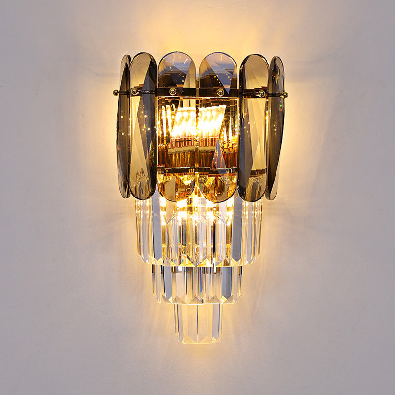 Modern Style Tiered Shape Wall Light Crystal 3 Light Sconces for Bedroom
