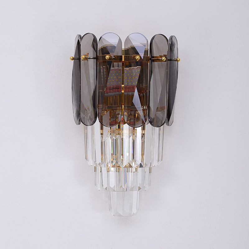Modern Style Tiered Shape Wall Light Crystal 3 Light Sconces for Bedroom