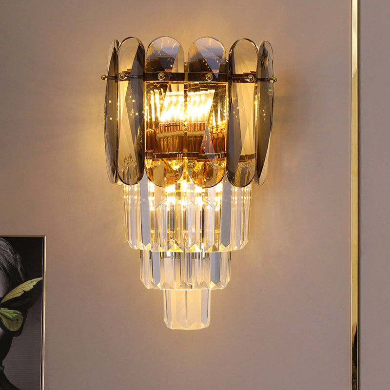 Modern Style Tiered Shape Wall Light Crystal 3 Light Sconces for Bedroom