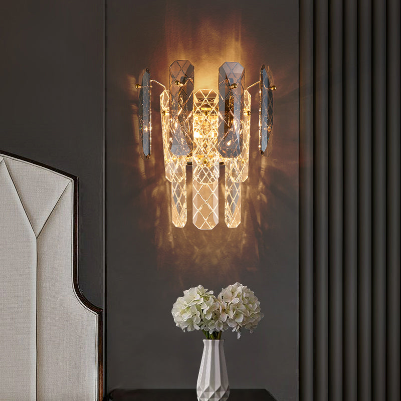 Modern Style Three-Tiered Wall Light Crystal 2 Light Sconces for Bedroom