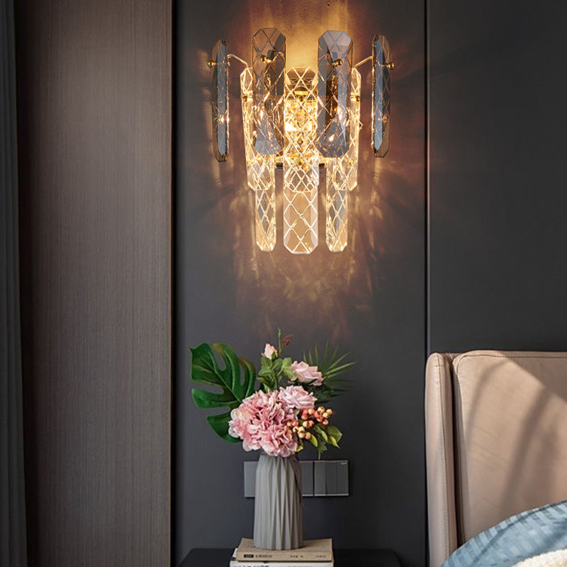 Modern Style Three-Tiered Wall Light Crystal 2 Light Sconces for Bedroom