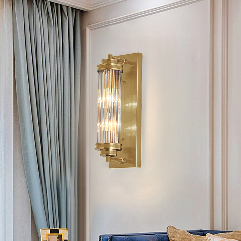 Modern Style Cylinder Shape Wall Light Crystal 2 Light Sconces for Bedroom