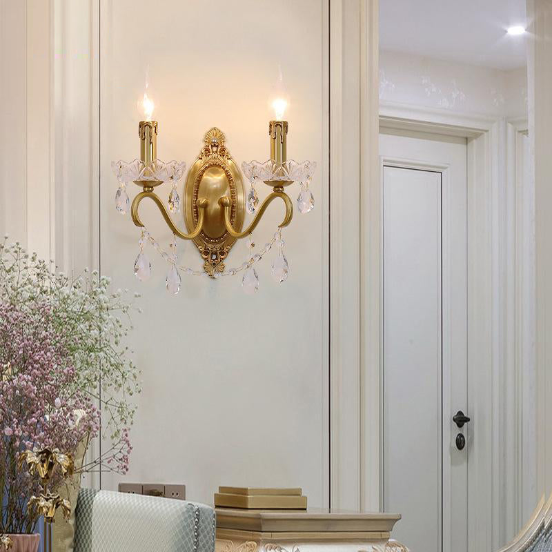 Crystal Candle Shape Wall Sconce Modern Style Multi Lights Wall Light Fixture in Brass