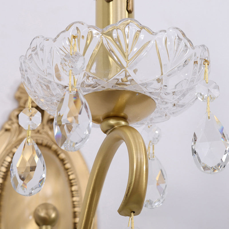 Crystal Candle Shape Wall Sconce Modern Style Multi Lights Wall Light Fixture in Brass