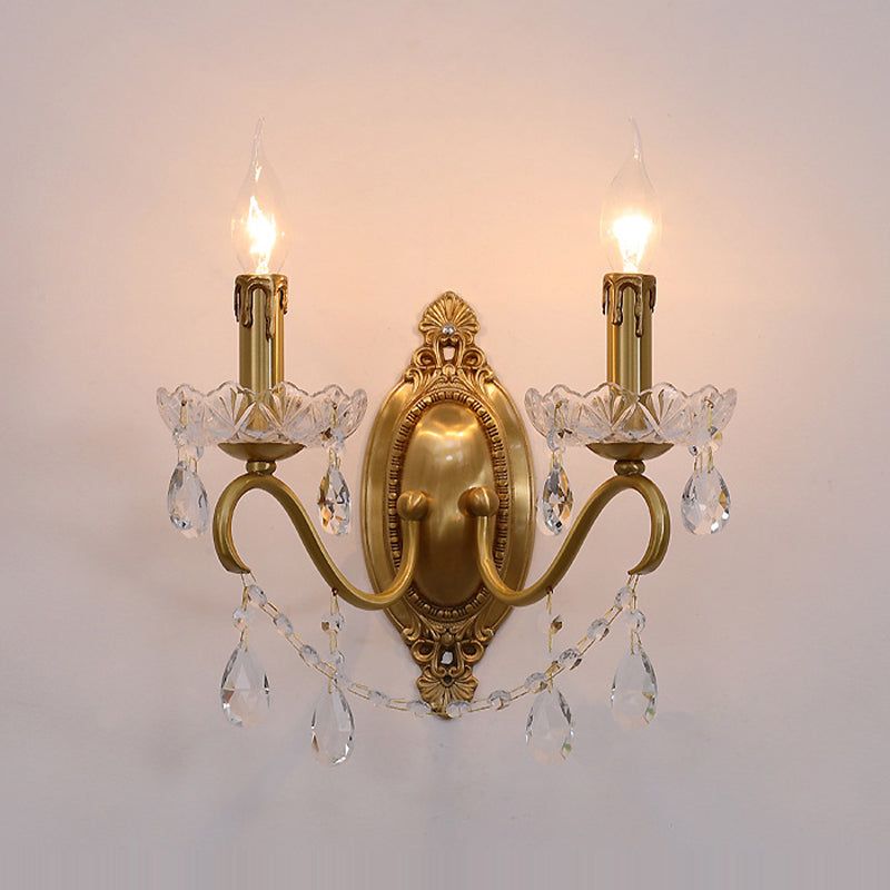 Crystal Candle Shape Wall Sconce Modern Style Multi Lights Wall Light Fixture in Brass