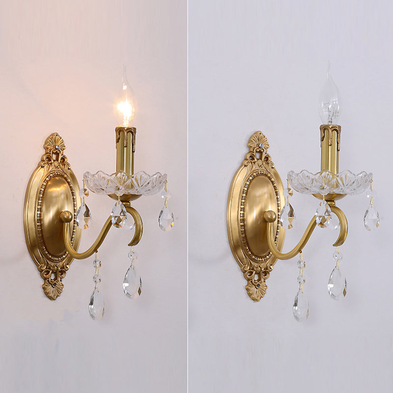 Crystal Candle Shape Wall Sconce Modern Style Multi Lights Wall Light Fixture in Brass