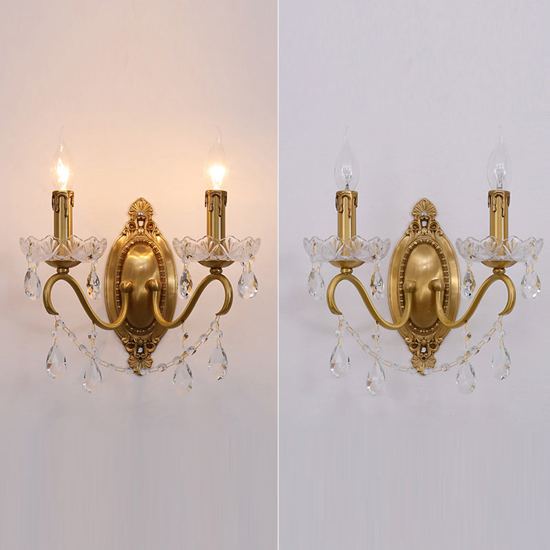 Crystal Candle Shape Wall Sconce Modern Style Multi Lights Wall Light Fixture in Brass