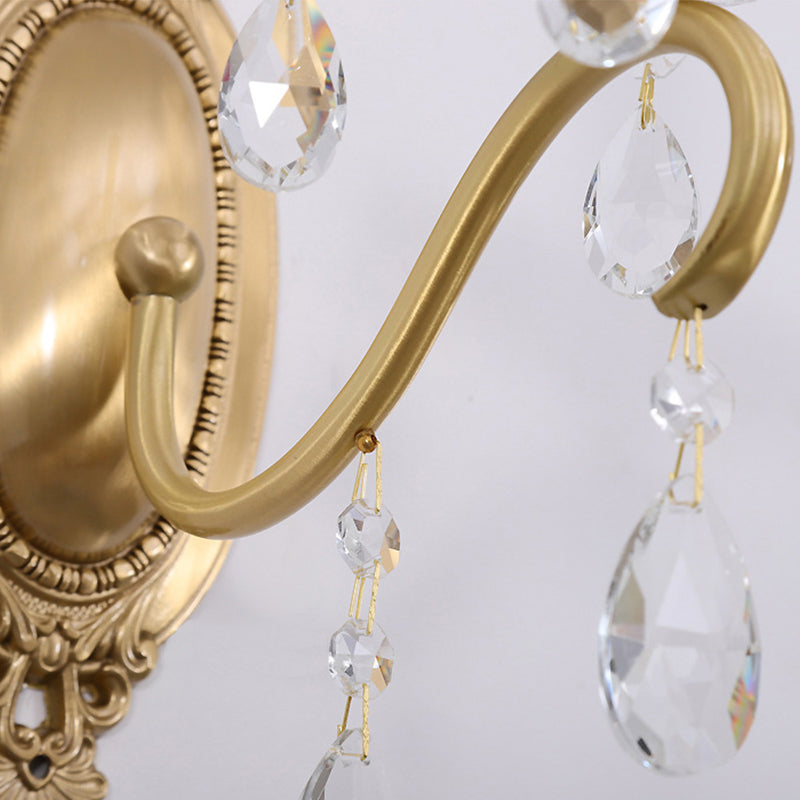 Crystal Candle Shape Wall Sconce Modern Style Multi Lights Wall Light Fixture in Brass