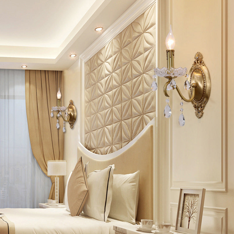 Crystal Candle Shape Wall Sconce Modern Style Multi Lights Wall Light Fixture in Brass