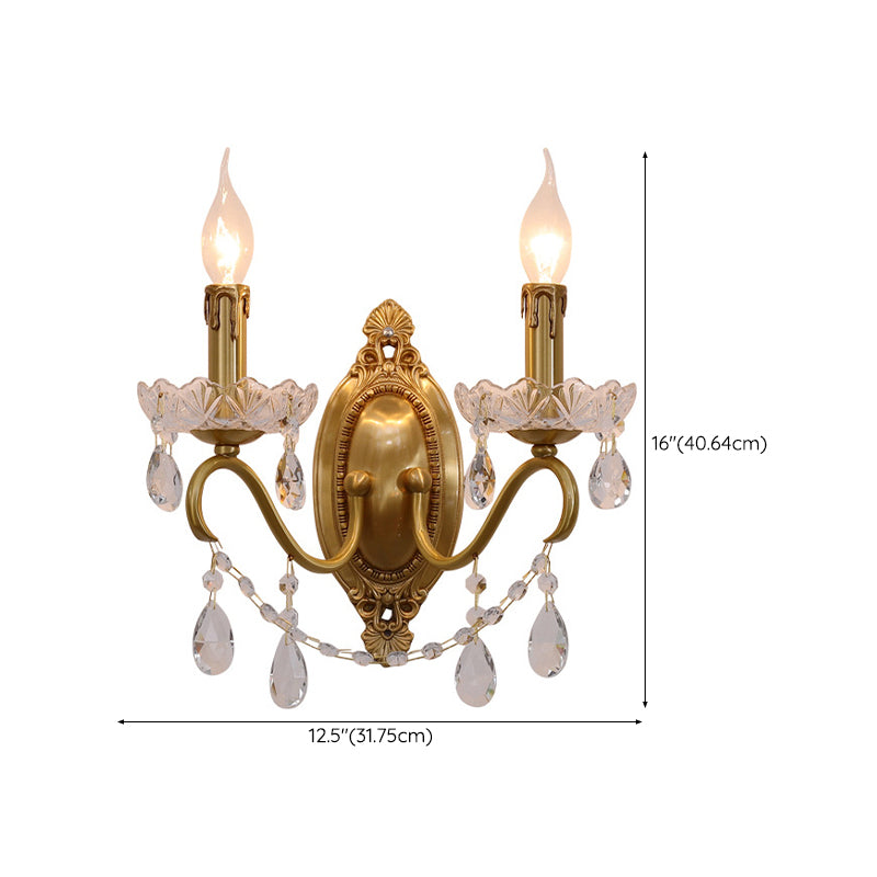 Crystal Candle Shape Wall Sconce Modern Style Multi Lights Wall Light Fixture in Brass