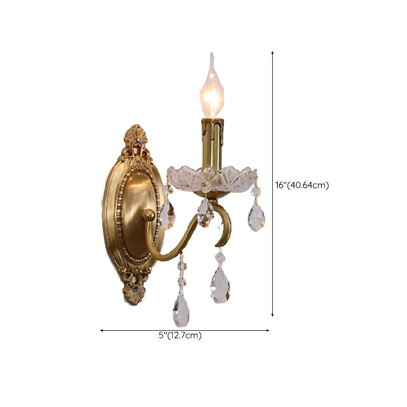 Crystal Candle Shape Wall Sconce Modern Style Multi Lights Wall Light Fixture in Brass