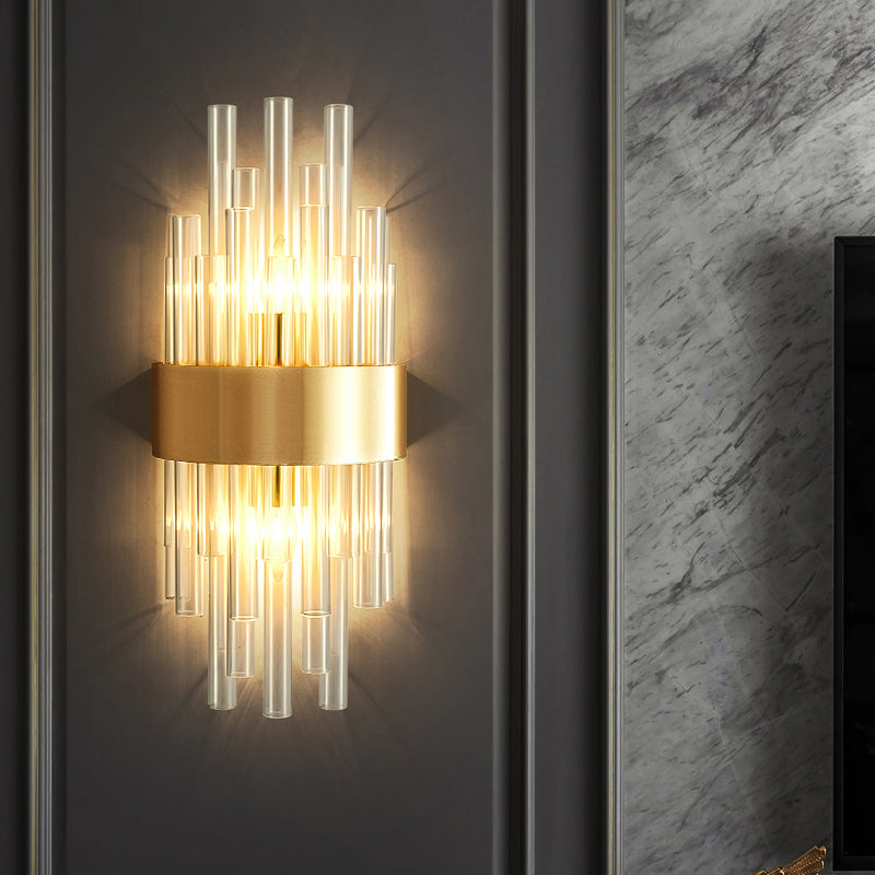 Modern Style Liner Wall Light Crystal 2 Light Sconces for Bedroom