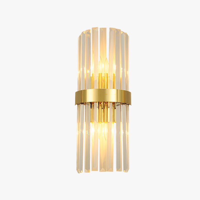 Crystal Half-Cylinder Shape Wall Sconce Modern Style 2 Lights Wall Light Fixture in Gold