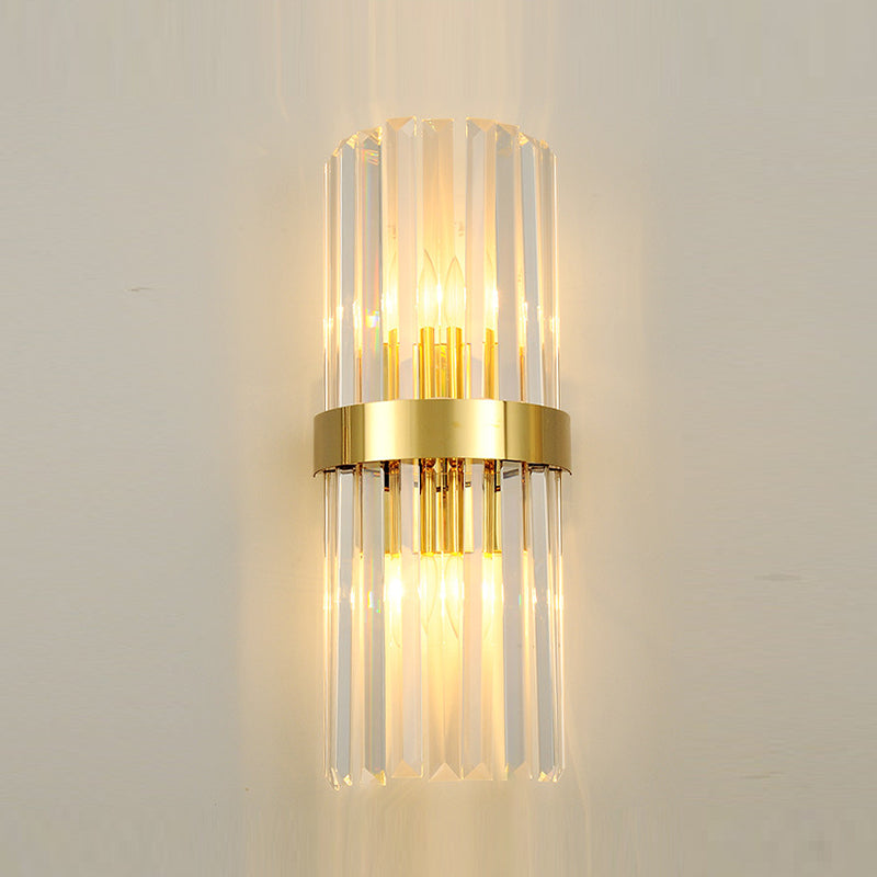 Crystal Half-Cylinder Shape Wall Sconce Modern Style 2 Lights Wall Light Fixture in Gold