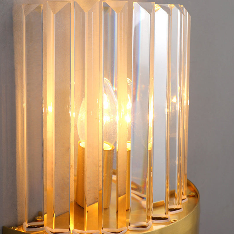 Crystal Half-Cylinder Shape Wall Sconce Modern Style 2 Lights Wall Light Fixture in Gold