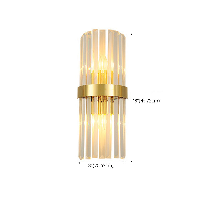 Crystal Half-Cylinder Shape Wall Sconce Modern Style 2 Lights Wall Light Fixture in Gold