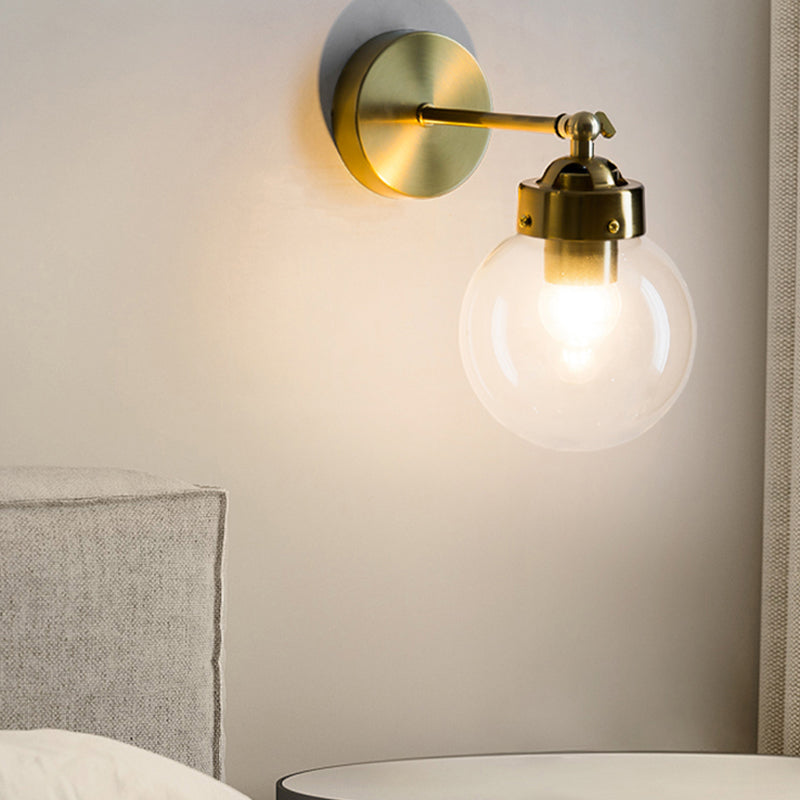 Industrial Style Ball Wall Sconce Glass 1 Light Sconces in Gold for Bedroom