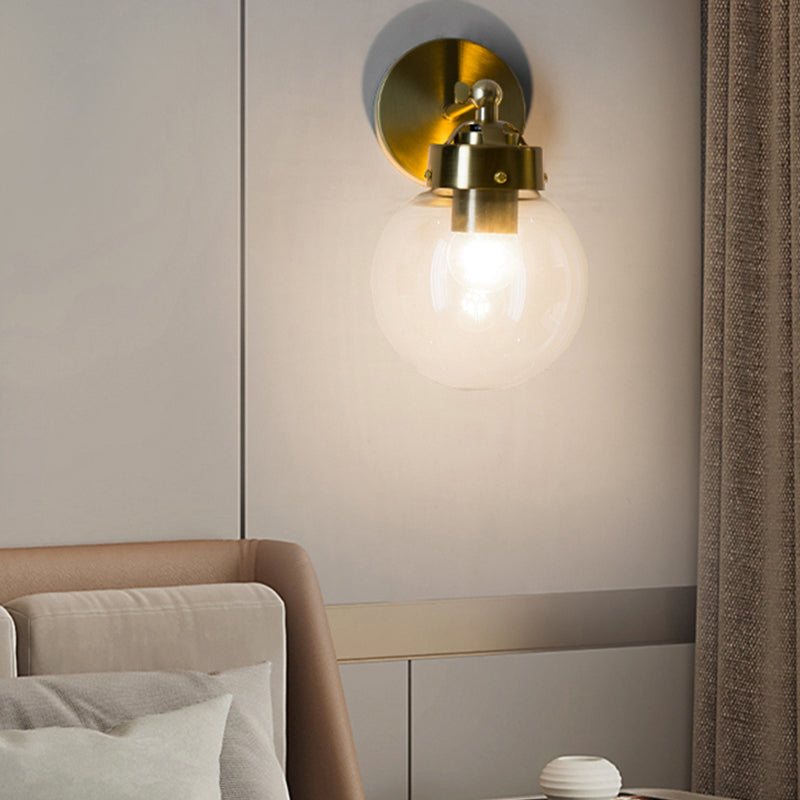 Industrial Style Ball Wall Sconce Glass 1 Light Sconces in Gold for Bedroom