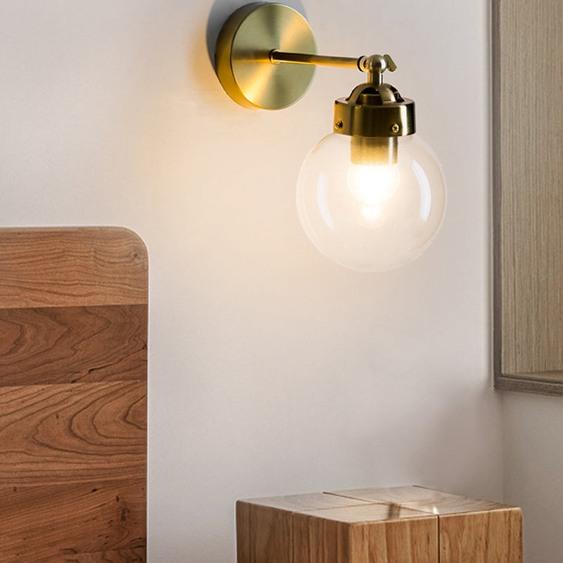 Industrial Style Ball Wall Sconce Glass 1 Light Sconces in Gold for Bedroom