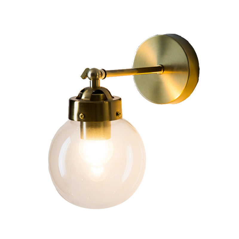 Industrial Style Ball Wall Sconce Glass 1 Light Sconces in Gold for Bedroom