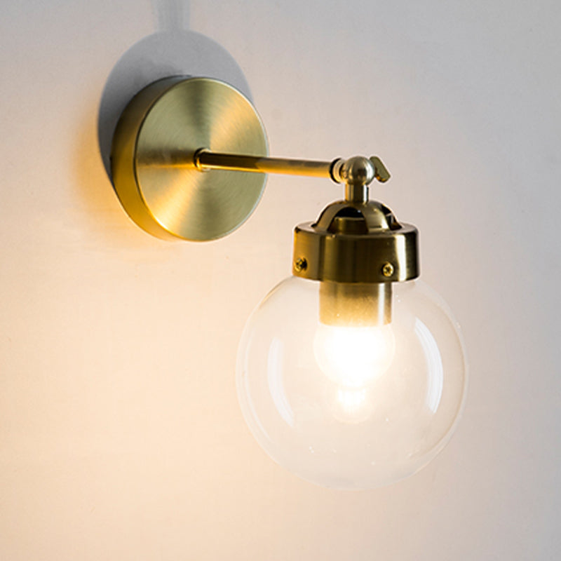 Industrial Style Ball Wall Sconce Glass 1 Light Sconces in Gold for Bedroom