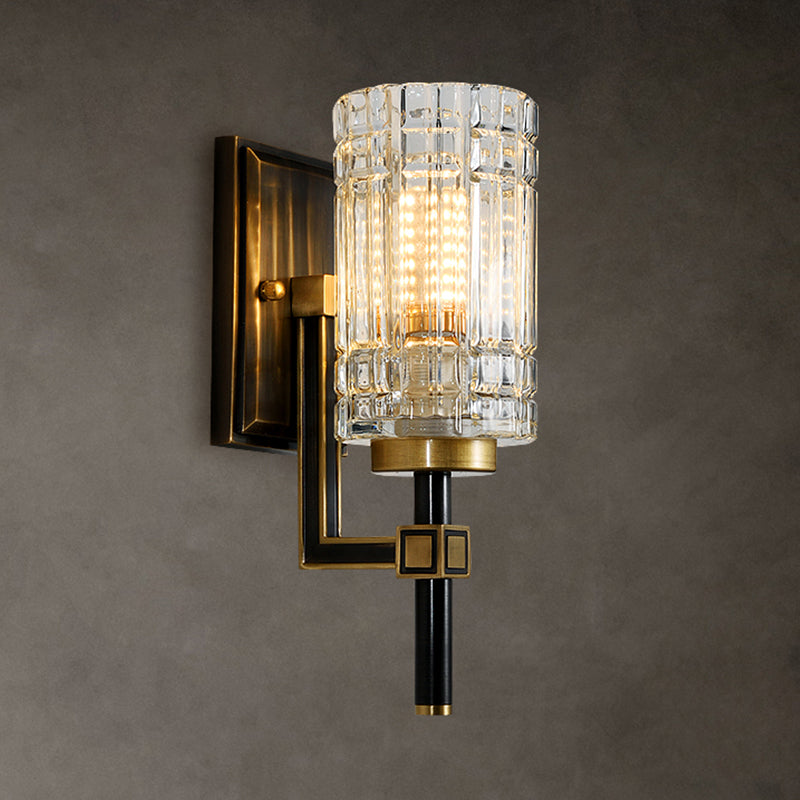 Modern Style Cylinder Shape Wall Light Crystal 1 Light Sconces for Living Room