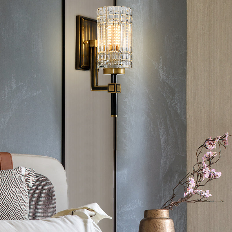 Modern Style Cylinder Shape Wall Light Crystal 1 Light Sconces for Living Room