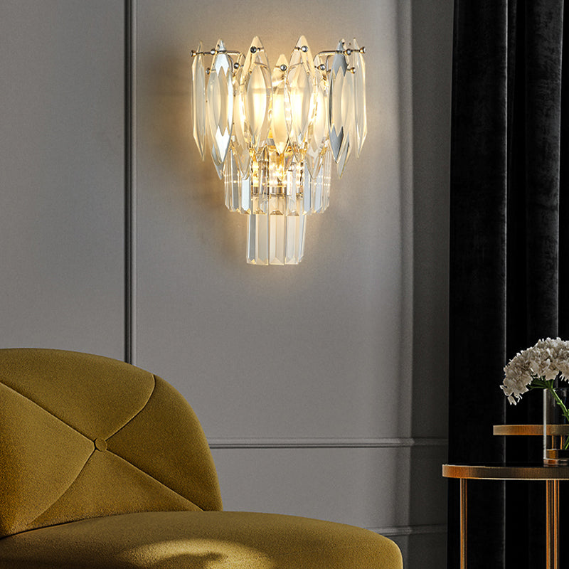 Modern Style Three-Tier Wall Light Crystal 3 Lights Sconces for Bedroom