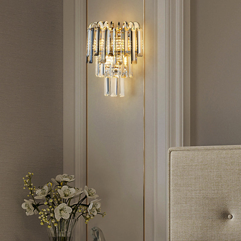 Modern Style 3 Tiers Wall Light Crystal 3 Lights Sconces for Bedroom