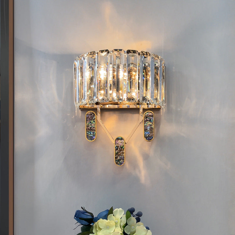 Crystal Half-Cylinder Shape Wall Sconce Modern Style 2 Lights Wall Light Fixture in Brass