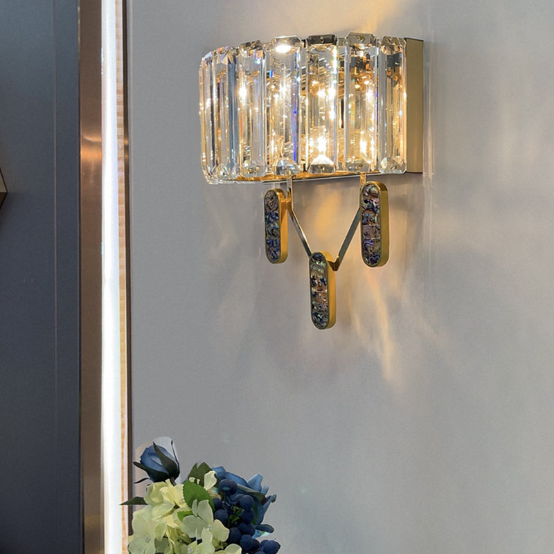 Crystal Half-Cylinder Shape Wall Sconce Modern Style 2 Lights Wall Light Fixture in Brass