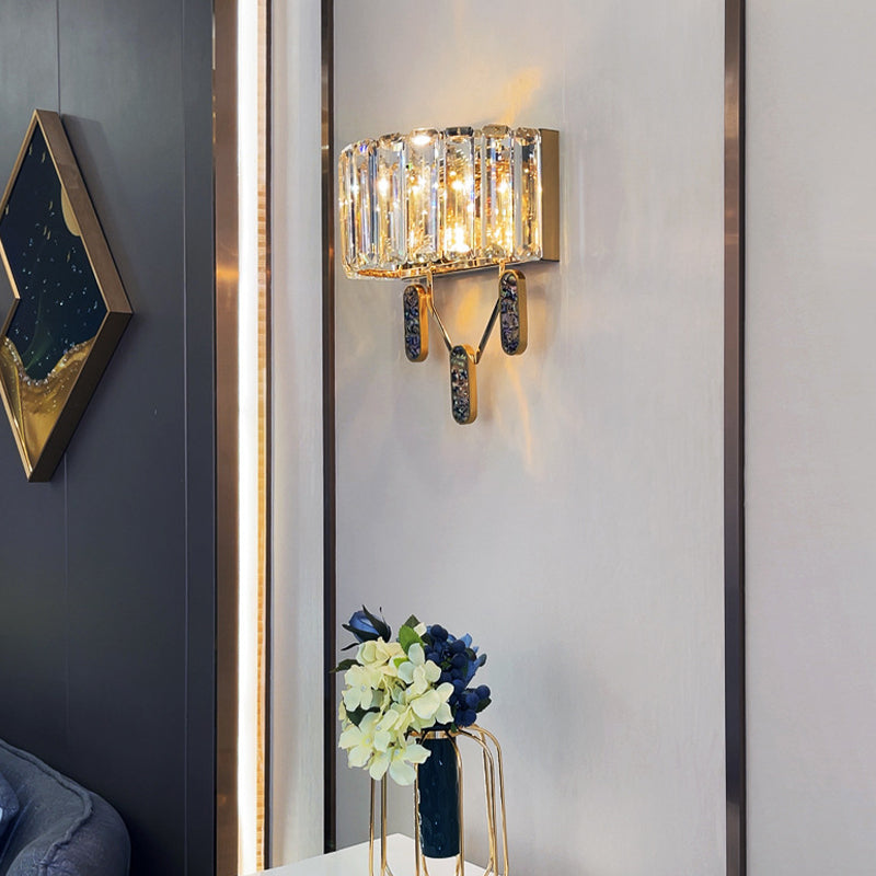 Crystal Half-Cylinder Shape Wall Sconce Modern Style 2 Lights Wall Light Fixture in Brass