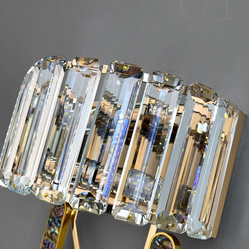 Crystal Half-Cylinder Shape Wall Sconce Modern Style 2 Lights Wall Light Fixture in Brass