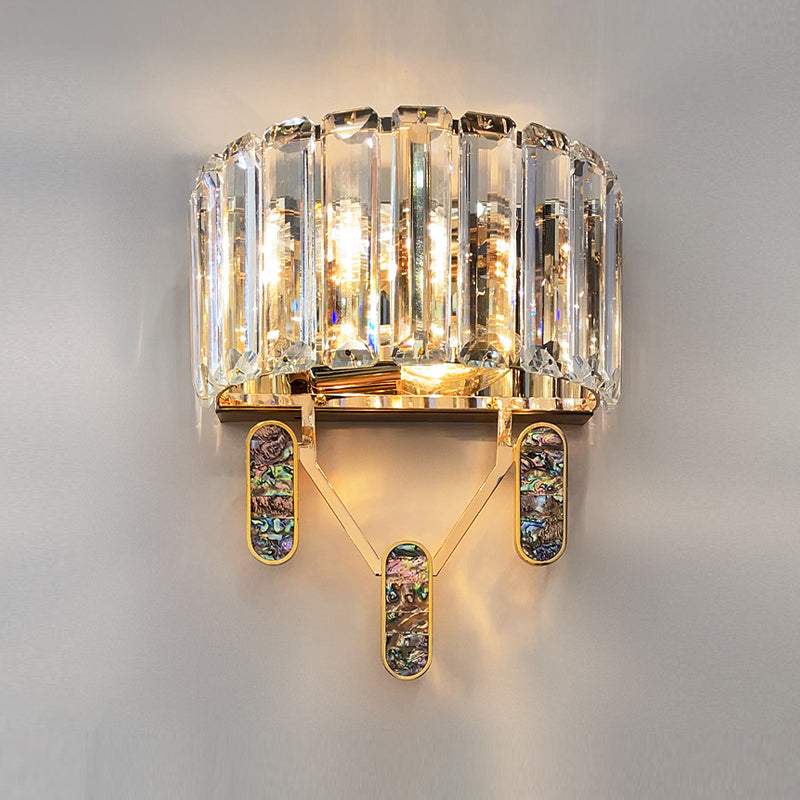 Crystal Half-Cylinder Shape Wall Sconce Modern Style 2 Lights Wall Light Fixture in Brass