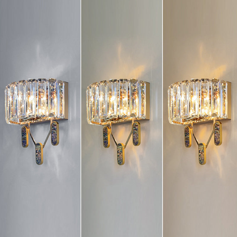 Crystal Half-Cylinder Shape Wall Sconce Modern Style 2 Lights Wall Light Fixture in Brass