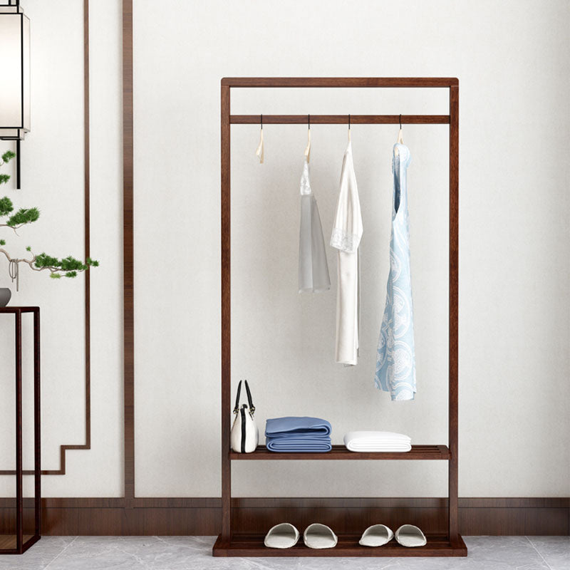 Contemporary Style Coat Hanger Solid Walnut Shelve Design Coat Rack for Living Room