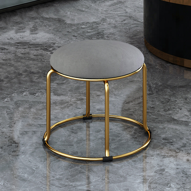 Fabric Round Pouf Plain Fade Resistant Metal Frame Contemporary Pouf