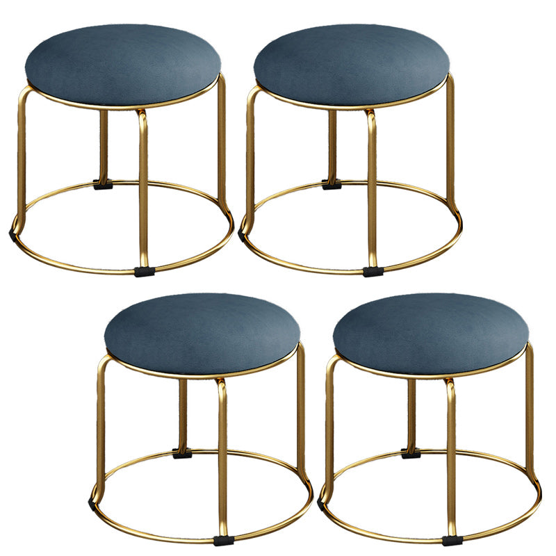 Fabric Round Pouf Plain Fade Resistant Metal Frame Contemporary Pouf