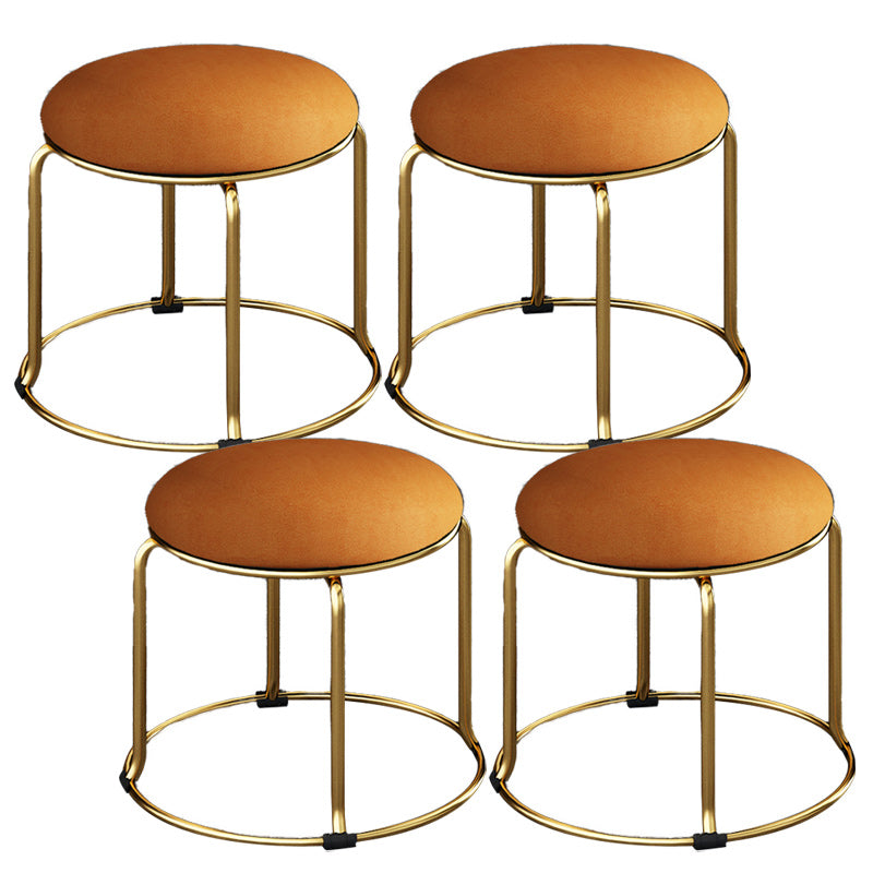 Fabric Round Pouf Plain Fade Resistant Metal Frame Contemporary Pouf