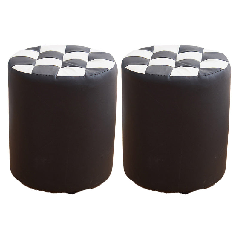 Contemporary Pouf Ottoman PU Leather Upholstered Tufted Square Pattern Round Ottoman