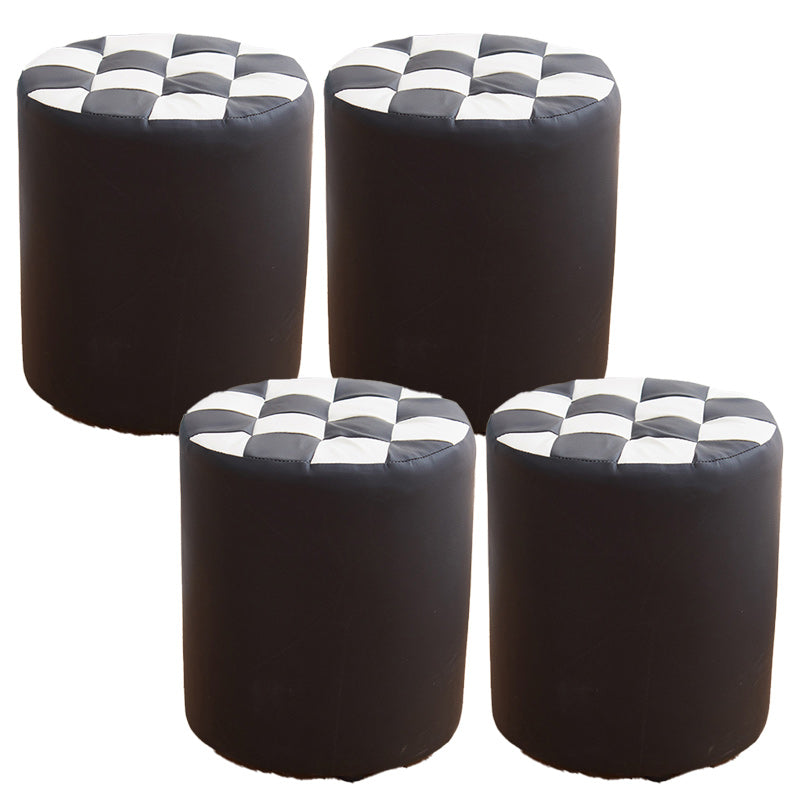 Contemporary Pouf Ottoman PU Leather Upholstered Tufted Square Pattern Round Ottoman