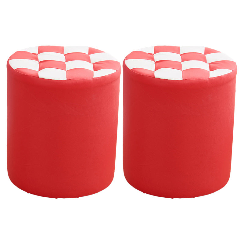 Contemporary Pouf Ottoman PU Leather Upholstered Tufted Square Pattern Round Ottoman