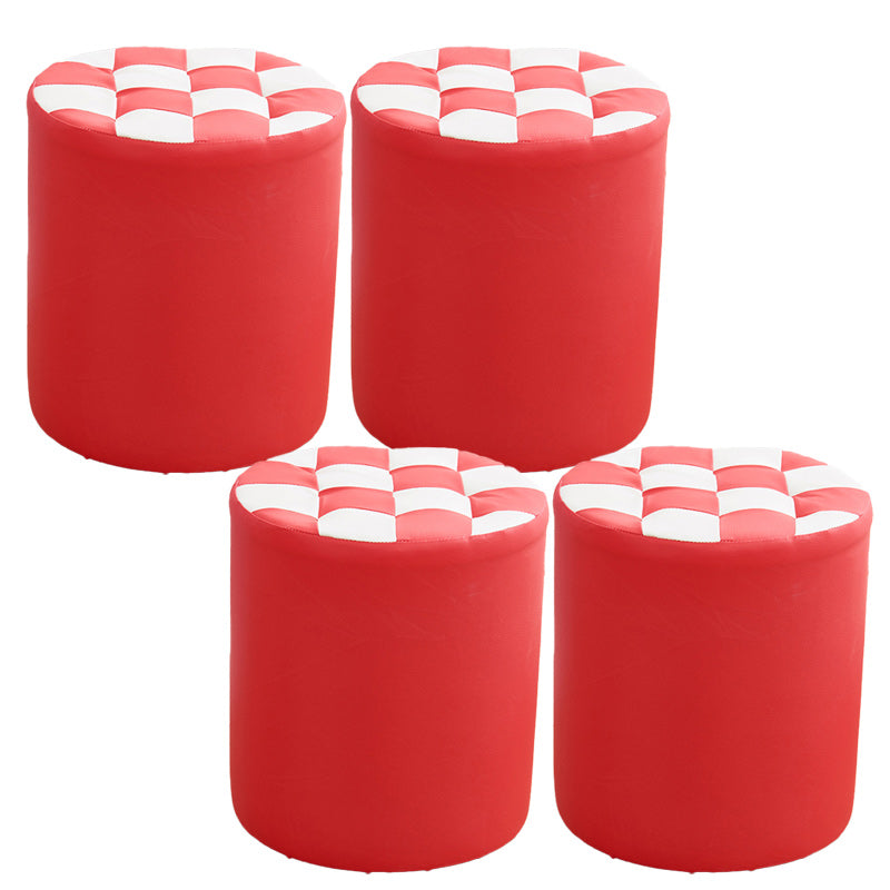 Contemporary Pouf Ottoman PU Leather Upholstered Tufted Square Pattern Round Ottoman