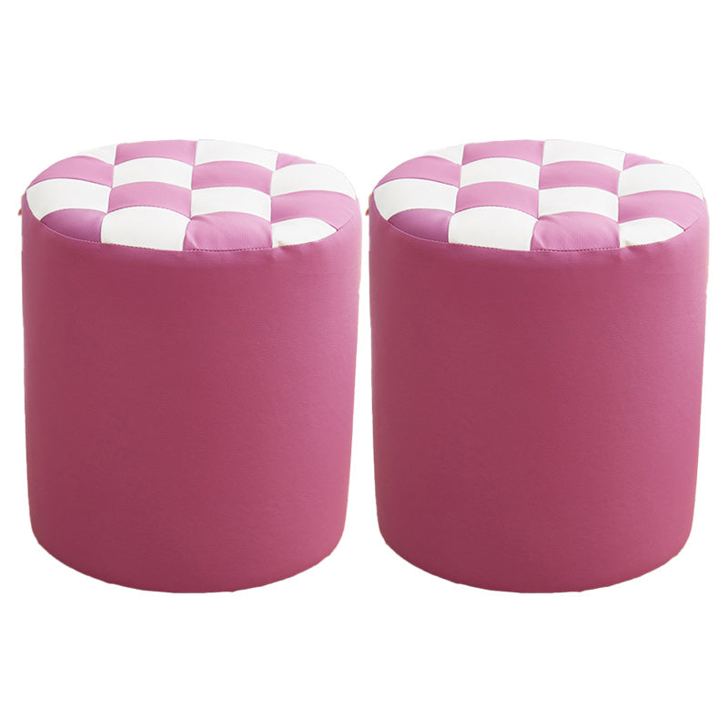 Contemporary Pouf Ottoman PU Leather Upholstered Tufted Square Pattern Round Ottoman