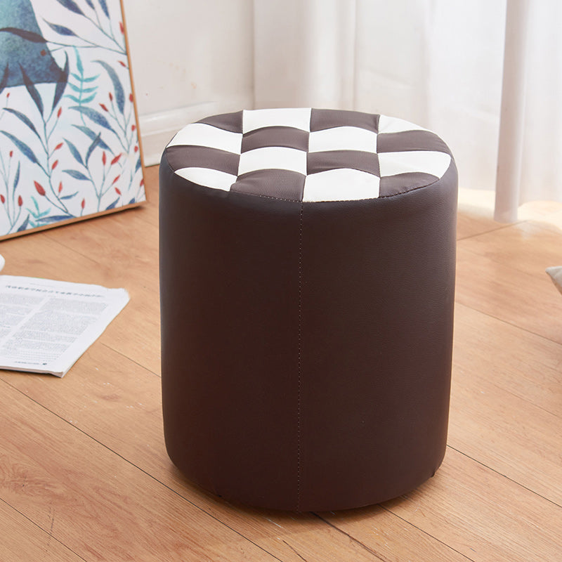 Contemporary Pouf Ottoman PU Leather Upholstered Tufted Square Pattern Round Ottoman
