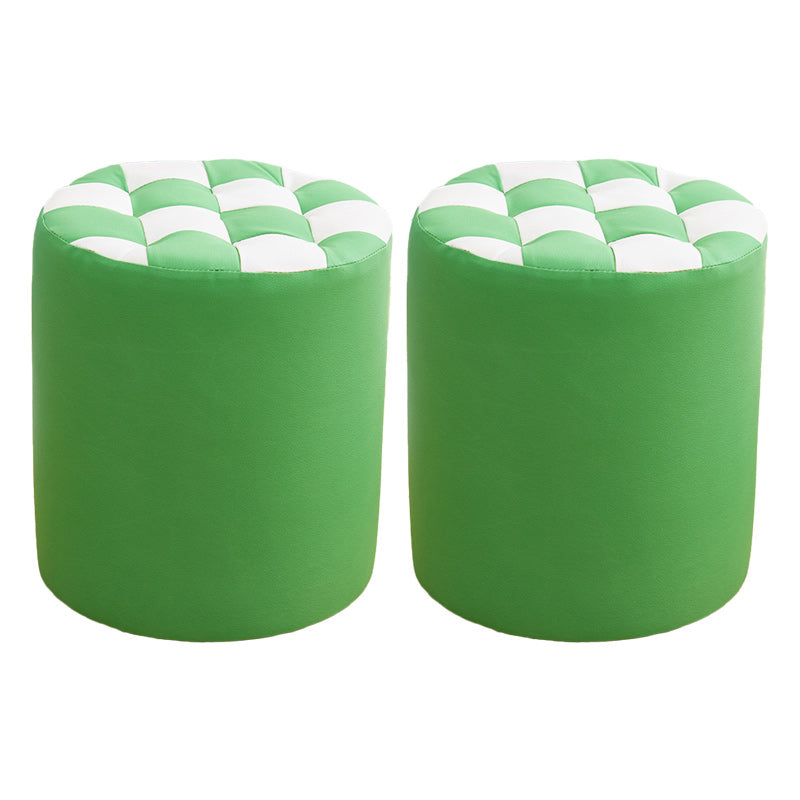 Contemporary Pouf Ottoman PU Leather Upholstered Tufted Square Pattern Round Ottoman