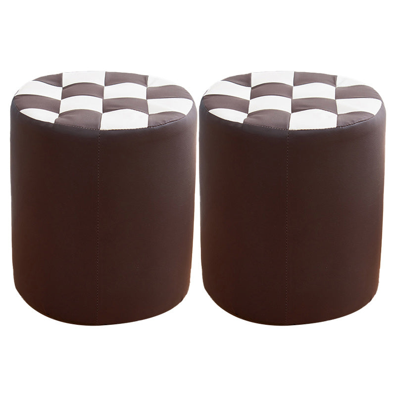 Contemporary Pouf Ottoman PU Leather Upholstered Tufted Square Pattern Round Ottoman