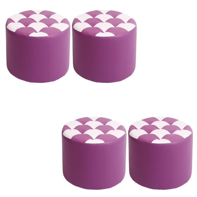 Contemporary Pouf Ottoman PU Leather Upholstered Tufted Square Pattern Round Ottoman